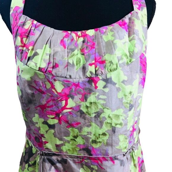 Banana Republic Green Pink Floral Silk Blend Sleeveless Dress Size 14 - Picture 5 of 8
